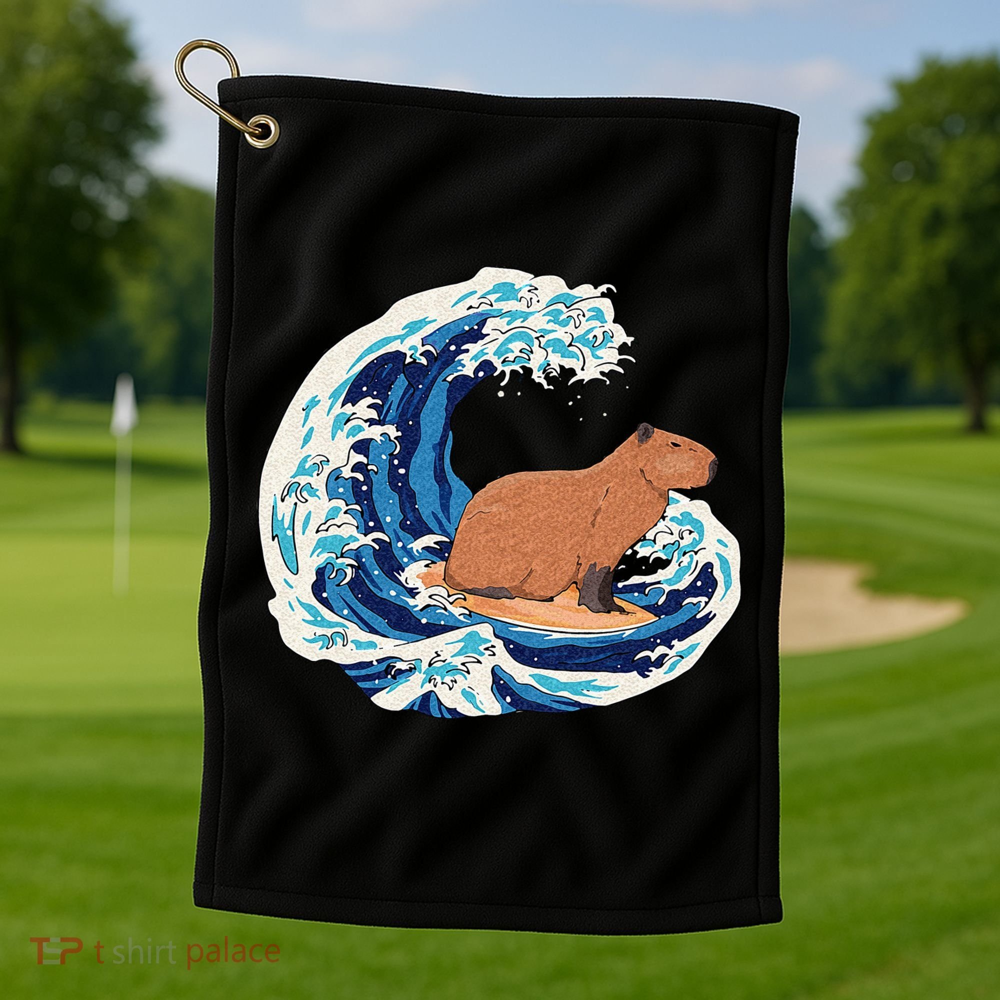 Capybara Surfing Rodent Wave Humor Animal Golf Towel