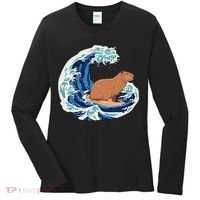 Capybara Surfing Rodent Wave Humor Animal Women's Long Sleeve Shirt thumb 0