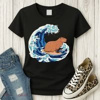 Capybara Surfing Rodent Wave Humor Animal Women's T-Shirt thumb 3