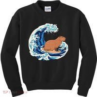 Capybara Surfing Rodent Wave Humor Animal Kids Sweatshirt thumb 0