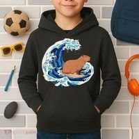 Capybara Surfing Rodent Wave Humor Animal Kids Hoodie thumb 2