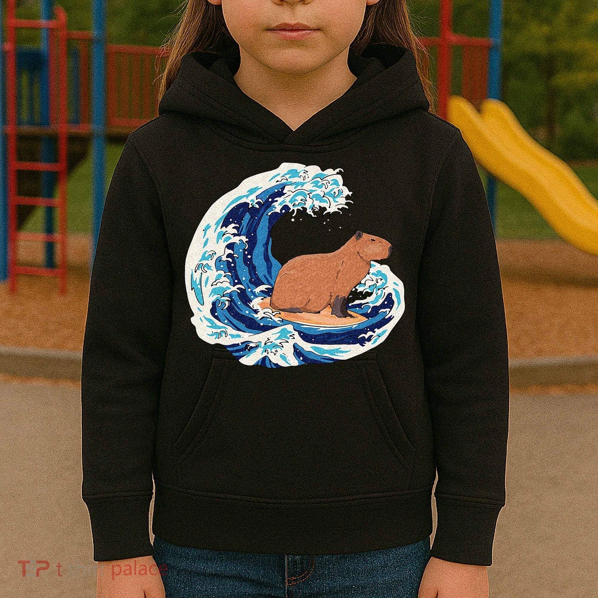 Capybara Surfing Rodent Wave Humor Animal Kids Hoodie