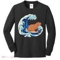 Capybara Surfing Rodent Wave Humor Animal Kids Long Sleeve Shirt thumb 0
