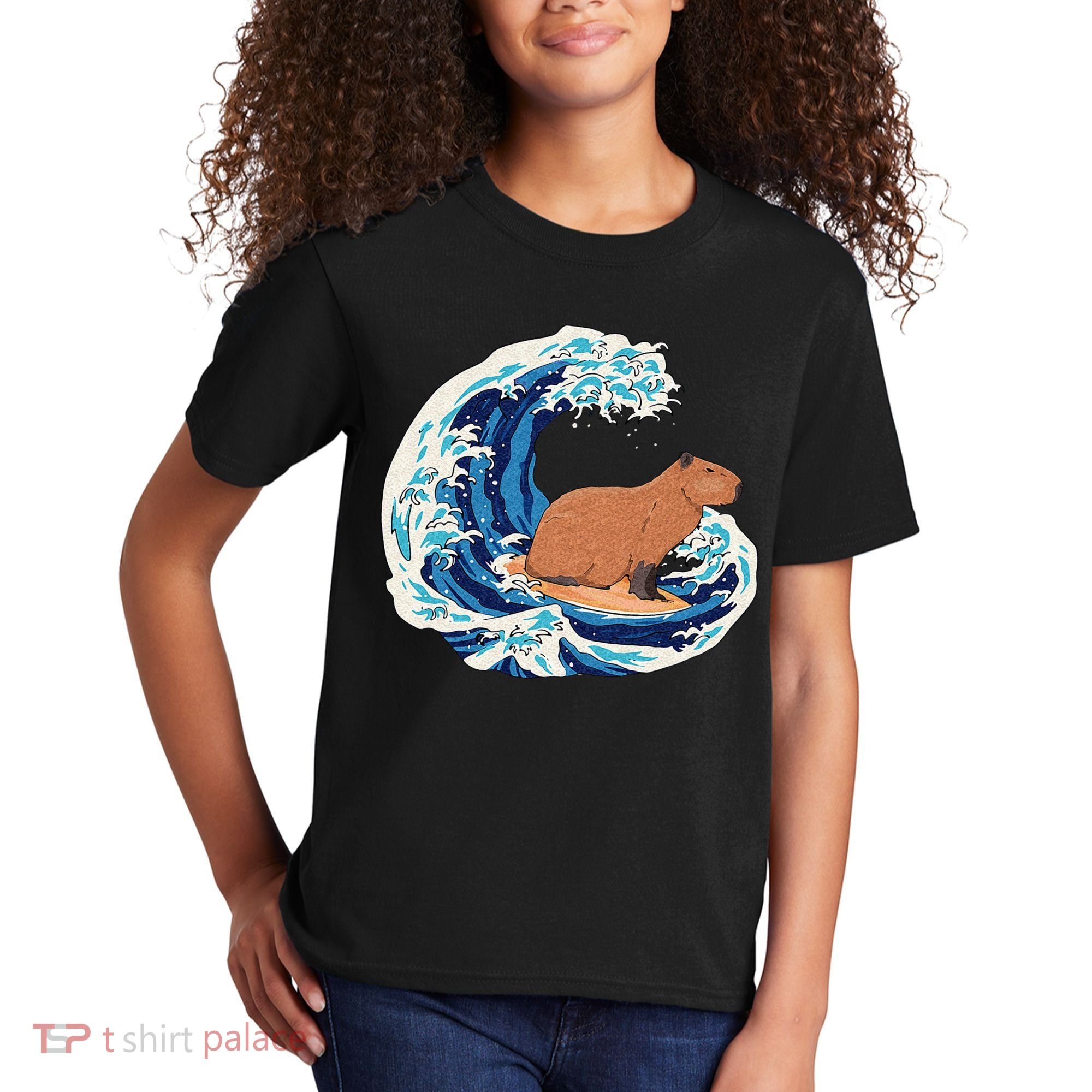 Capybara Surfing Rodent Wave Humor Animal Kids T-Shirt