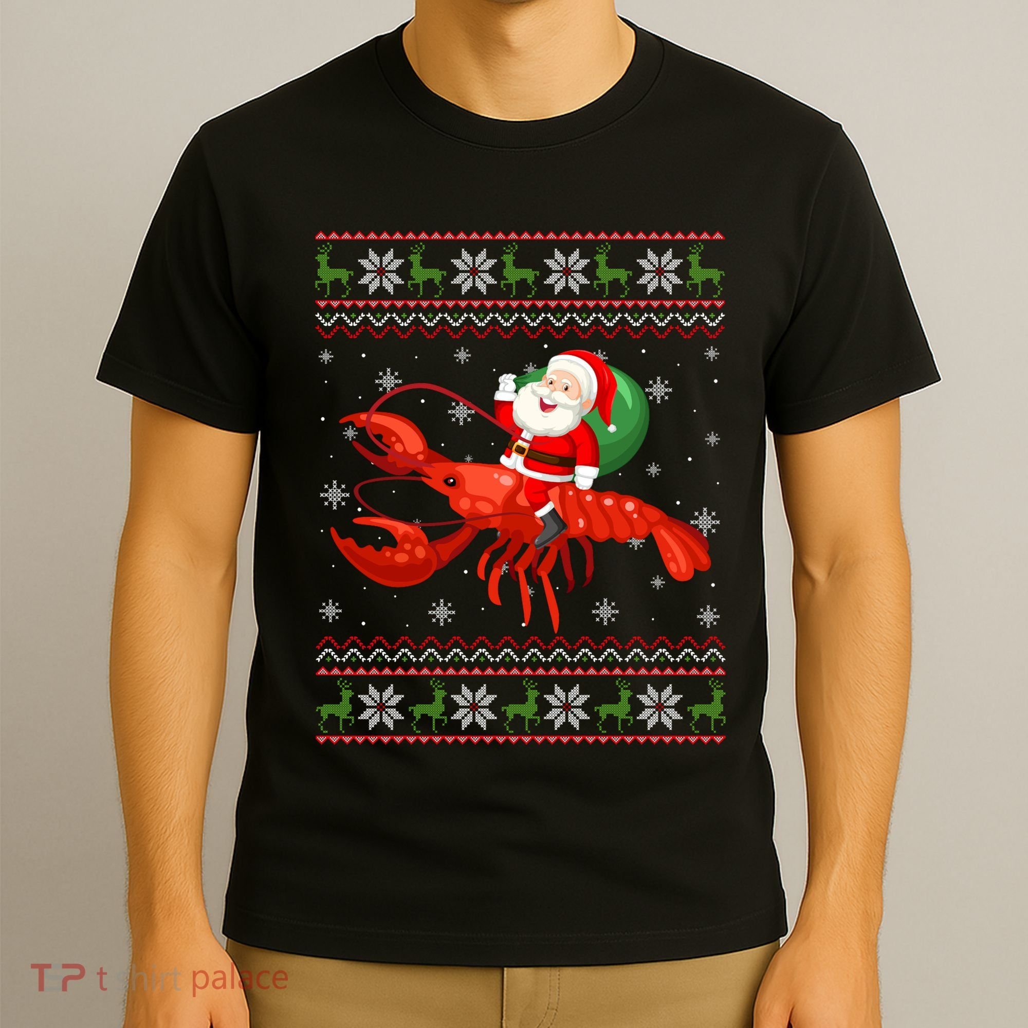 Christmas Santa Riding Lobster Funny Ugly Xmas Sweater Long Sleeve T-Shirt
