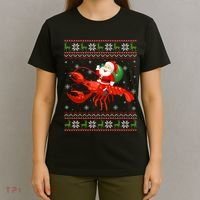 Christmas Santa Riding Lobster Funny Ugly Xmas Sweater Long Sleeve T-Shirt thumb 4