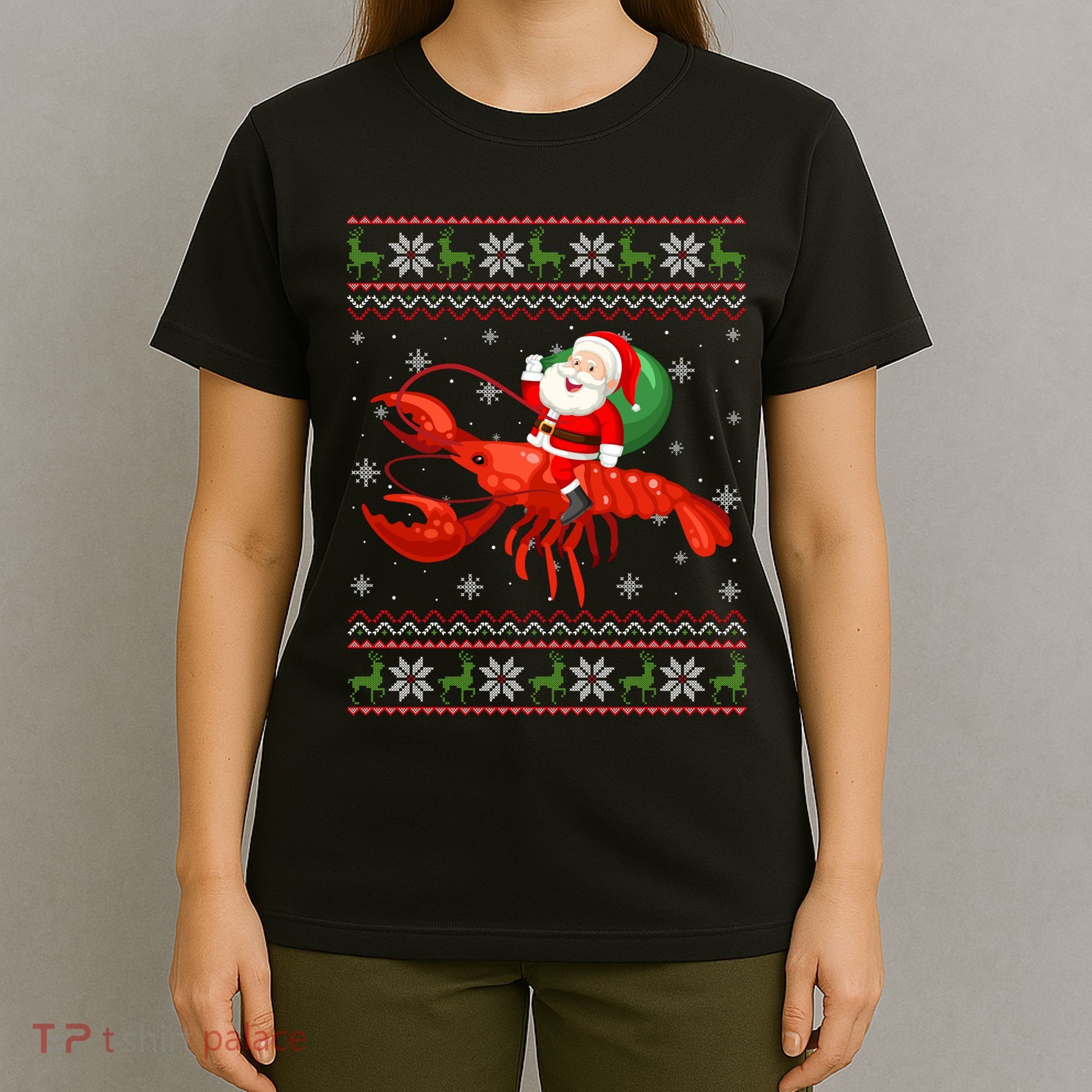 Christmas Santa Riding Lobster Funny Ugly Xmas Sweater Long Sleeve T-Shirt