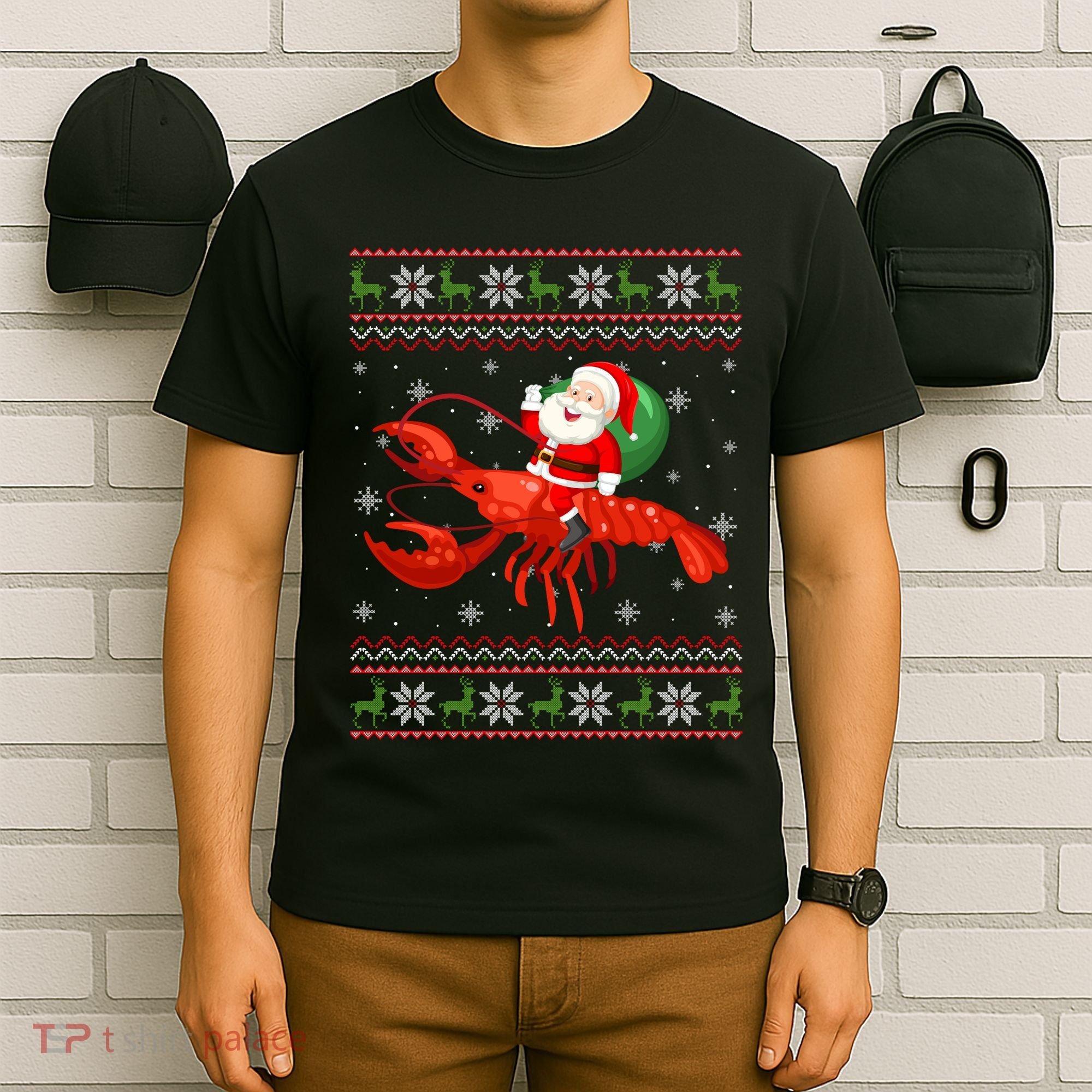 Christmas Santa Riding Lobster Funny Ugly Xmas Sweater Long Sleeve T-Shirt