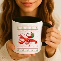 Christmas Santa Riding Lobster Funny Ugly Xmas Sweater Long Sleeve Coffee Mug thumb 3