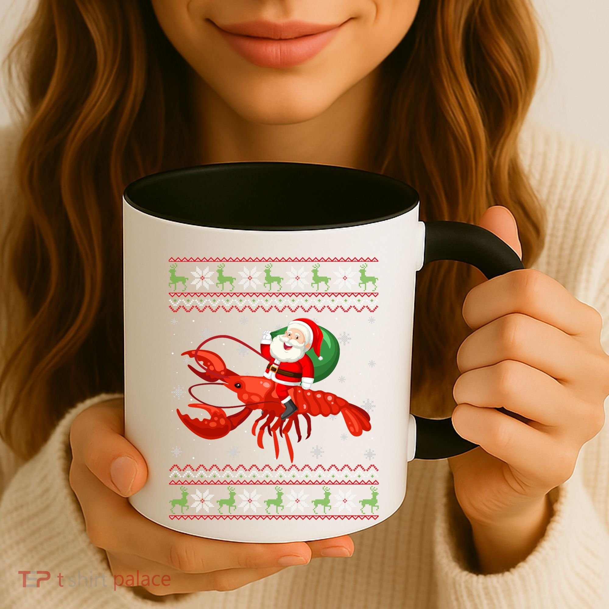 Christmas Santa Riding Lobster Funny Ugly Xmas Sweater Long Sleeve Coffee Mug