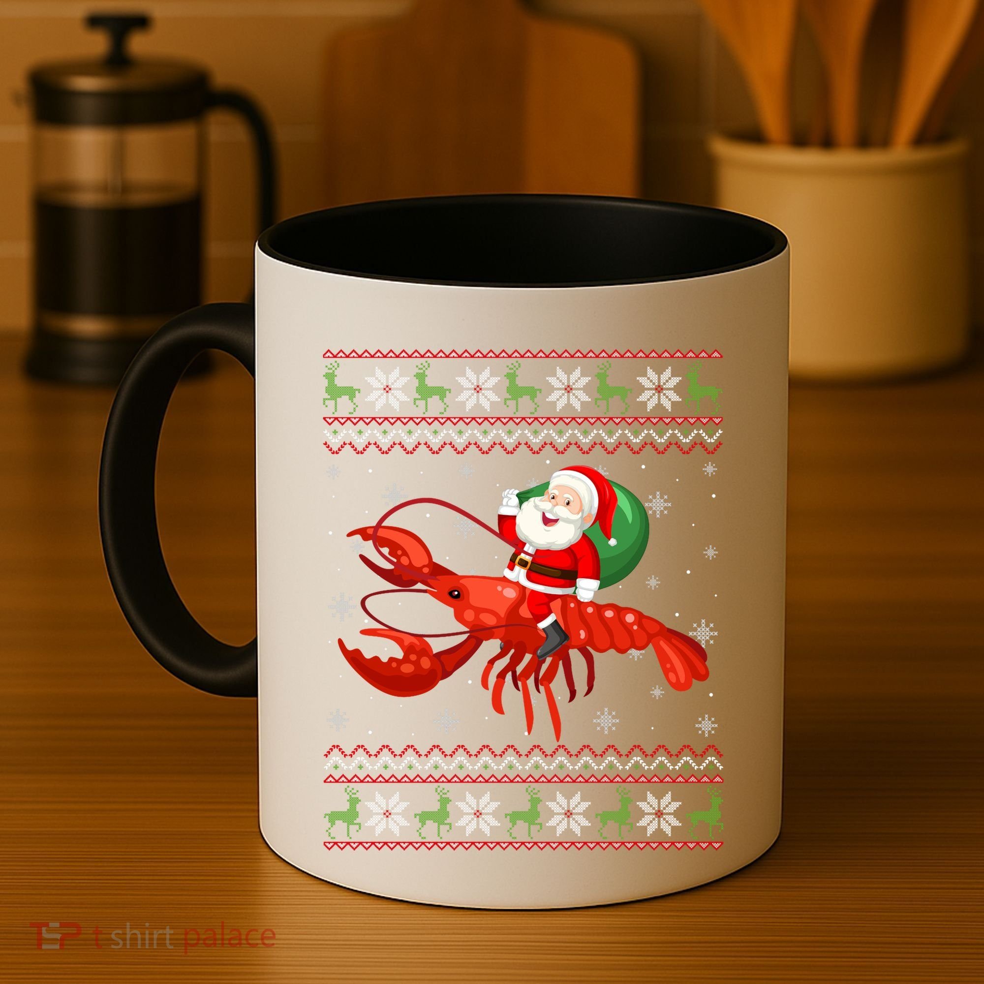 Christmas Santa Riding Lobster Funny Ugly Xmas Sweater Long Sleeve Coffee Mug