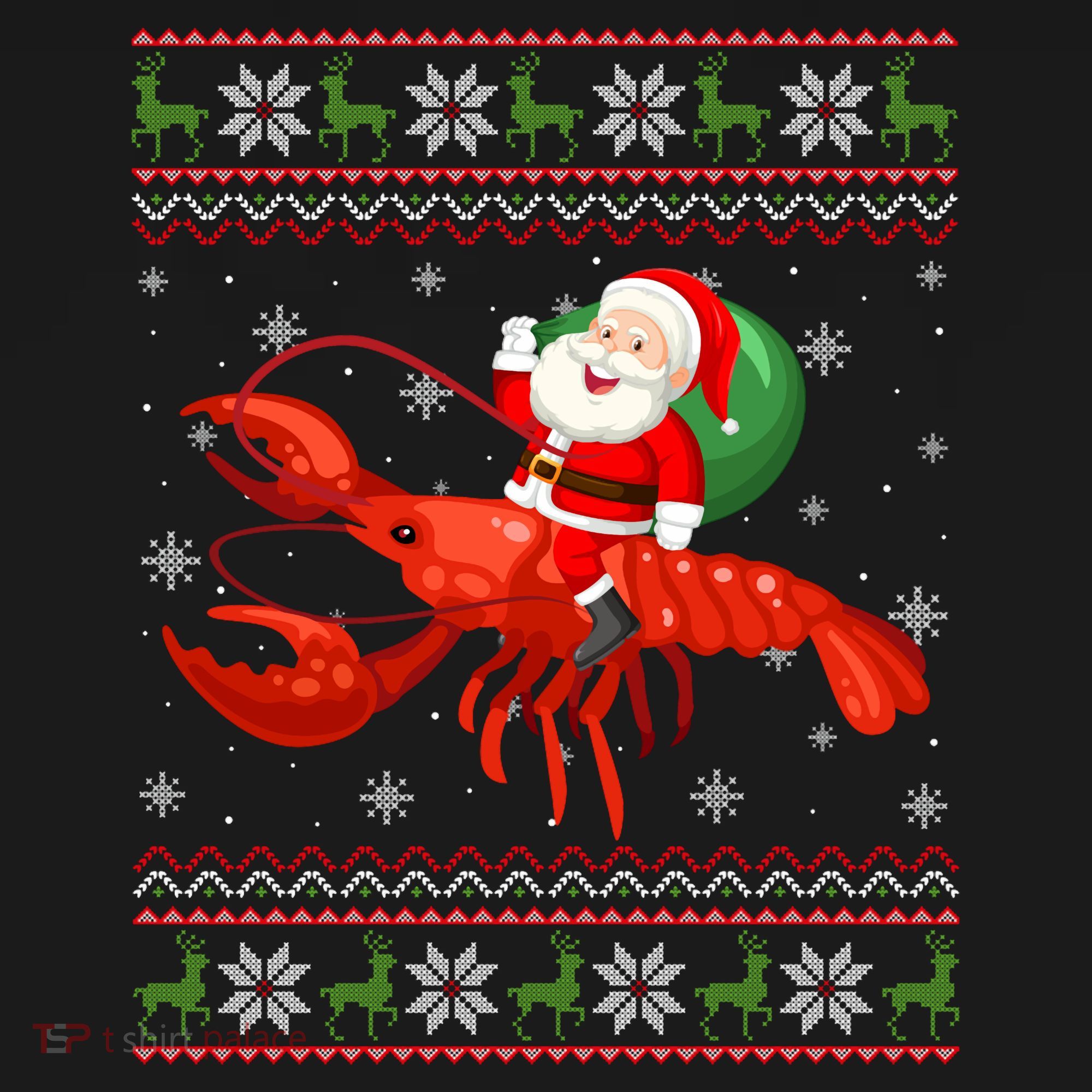 Christmas Santa Riding Lobster Funny Ugly Xmas Sweater Long Sleeve Mousepad