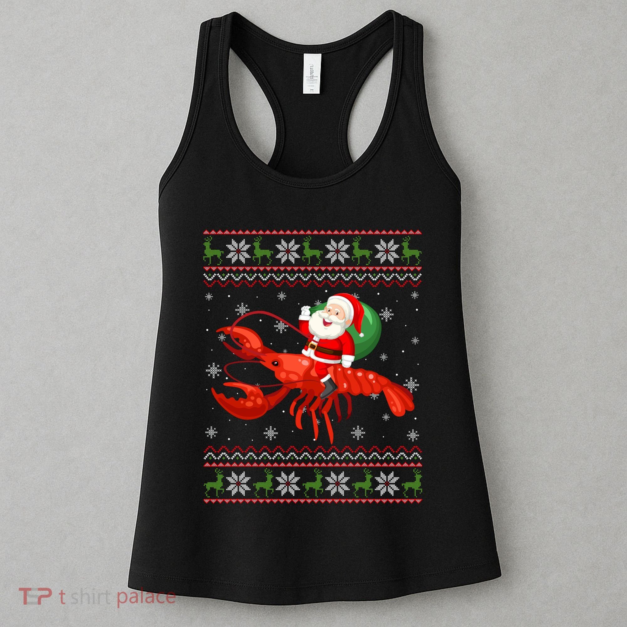 Christmas Santa Riding Lobster Funny Ugly Xmas Sweater Long Sleeve Women's Tank Top