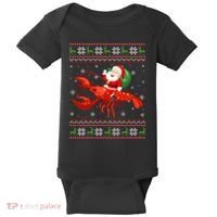 Christmas Santa Riding Lobster Funny Ugly Xmas Sweater Long Sleeve Baby Bodysuit thumb 0