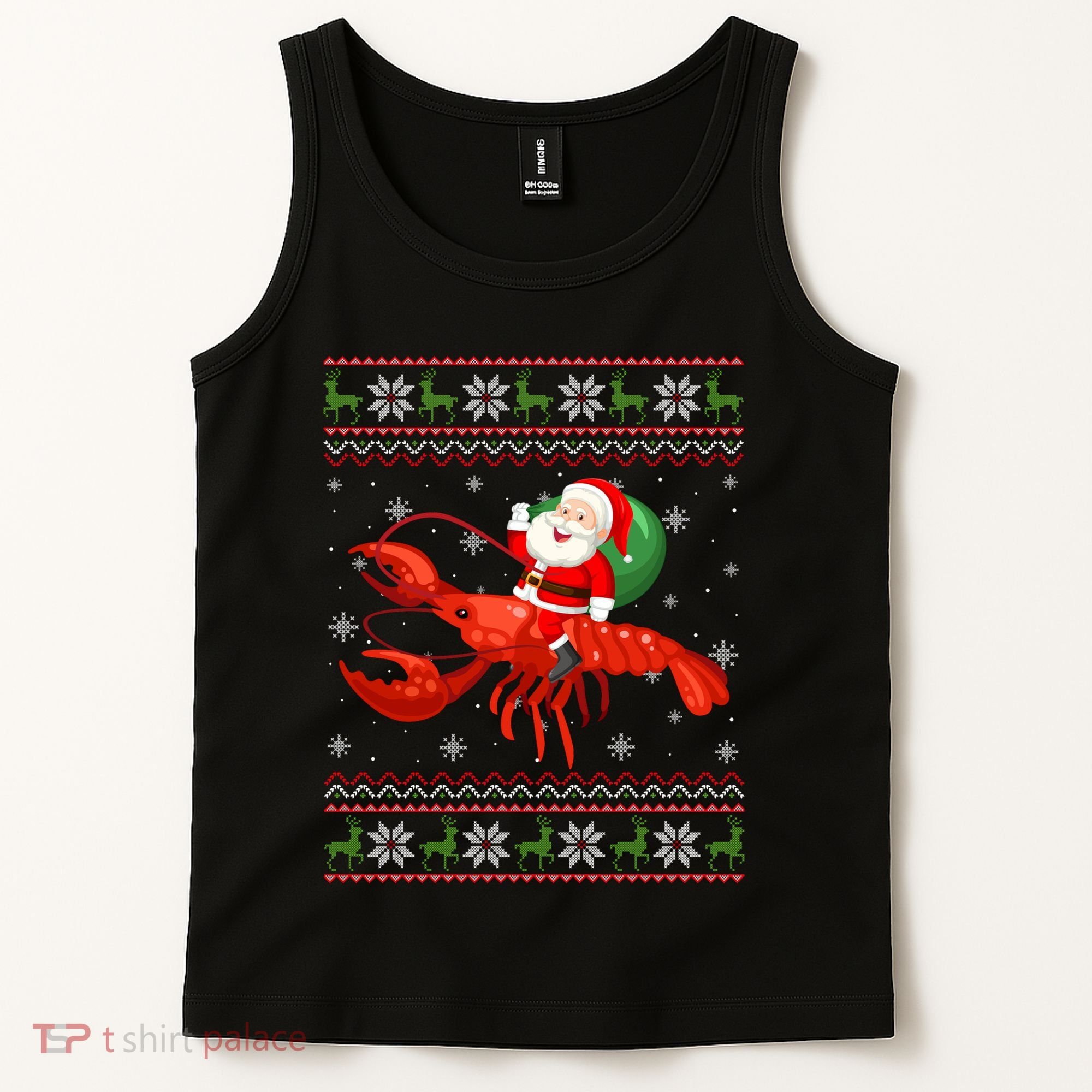 Christmas Santa Riding Lobster Funny Ugly Xmas Sweater Long Sleeve Tank Top