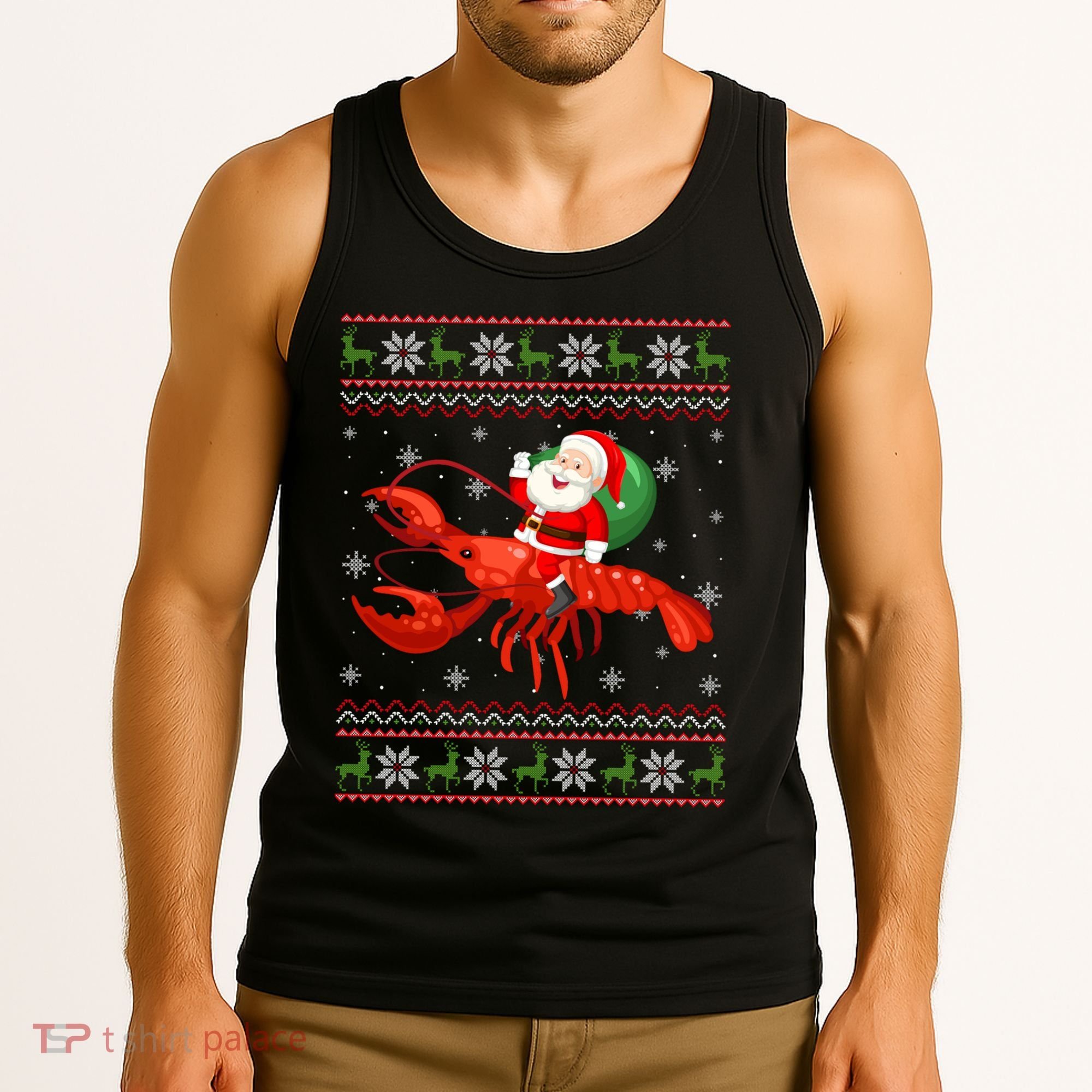 Christmas Santa Riding Lobster Funny Ugly Xmas Sweater Long Sleeve Tank Top