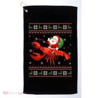 Christmas Santa Riding Lobster Funny Ugly Xmas Sweater Long Sleeve Golf Towel thumb 0