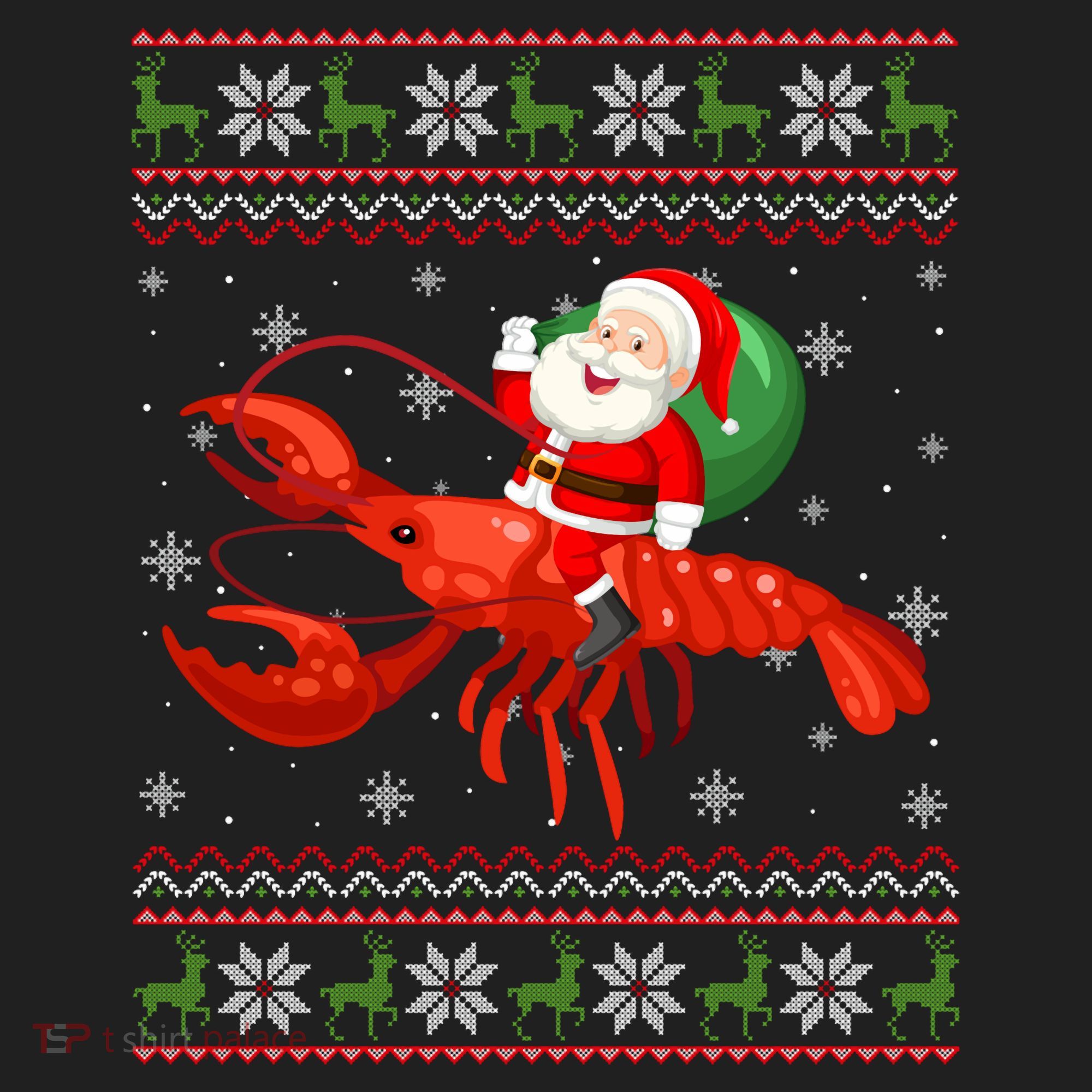 Christmas Santa Riding Lobster Funny Ugly Xmas Sweater Long Sleeve Golf Towel