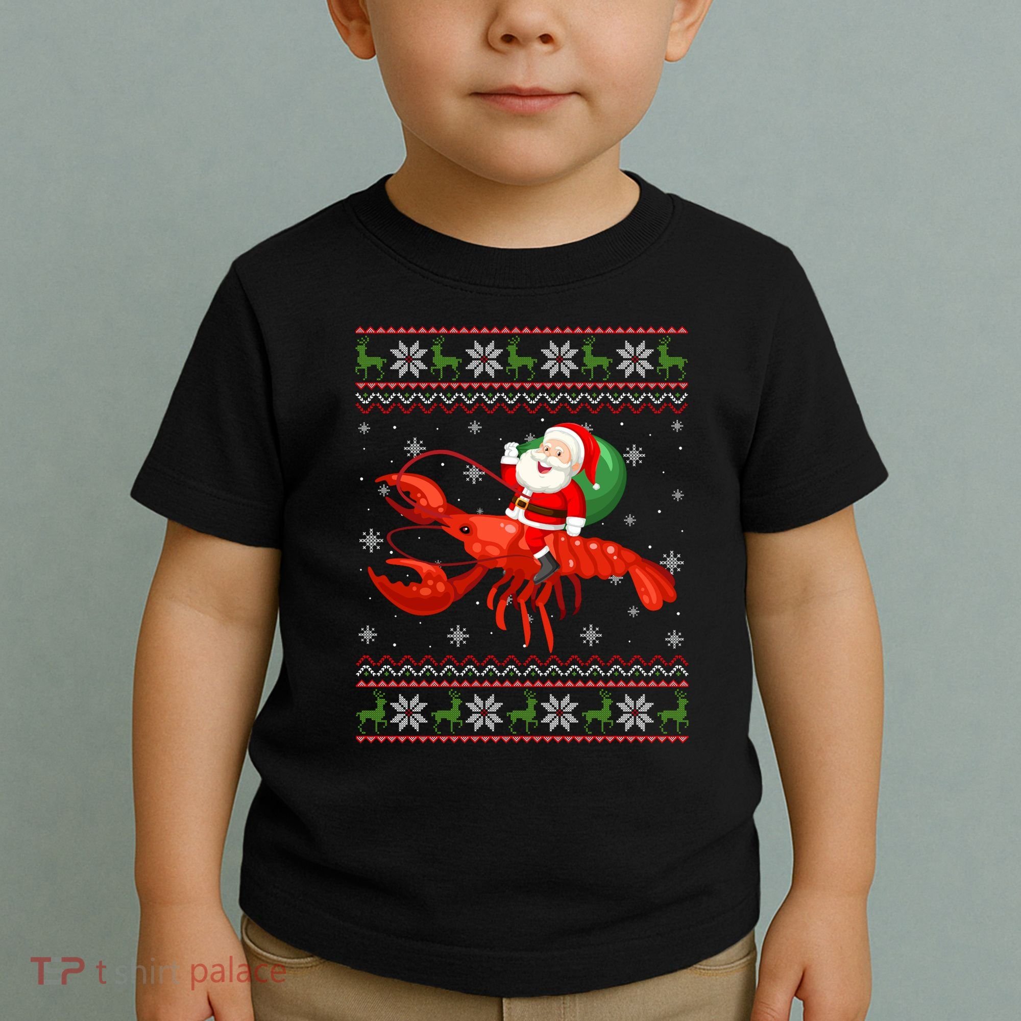 Christmas Santa Riding Lobster Funny Ugly Xmas Sweater Long Sleeve Toddler T-Shirt