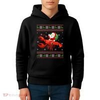 Christmas Santa Riding Lobster Funny Ugly Xmas Sweater Long Sleeve Kids Hoodie thumb 4