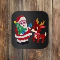 Cute Santa Reindeer Best Friends Christmas Cheer Coaster thumb 0