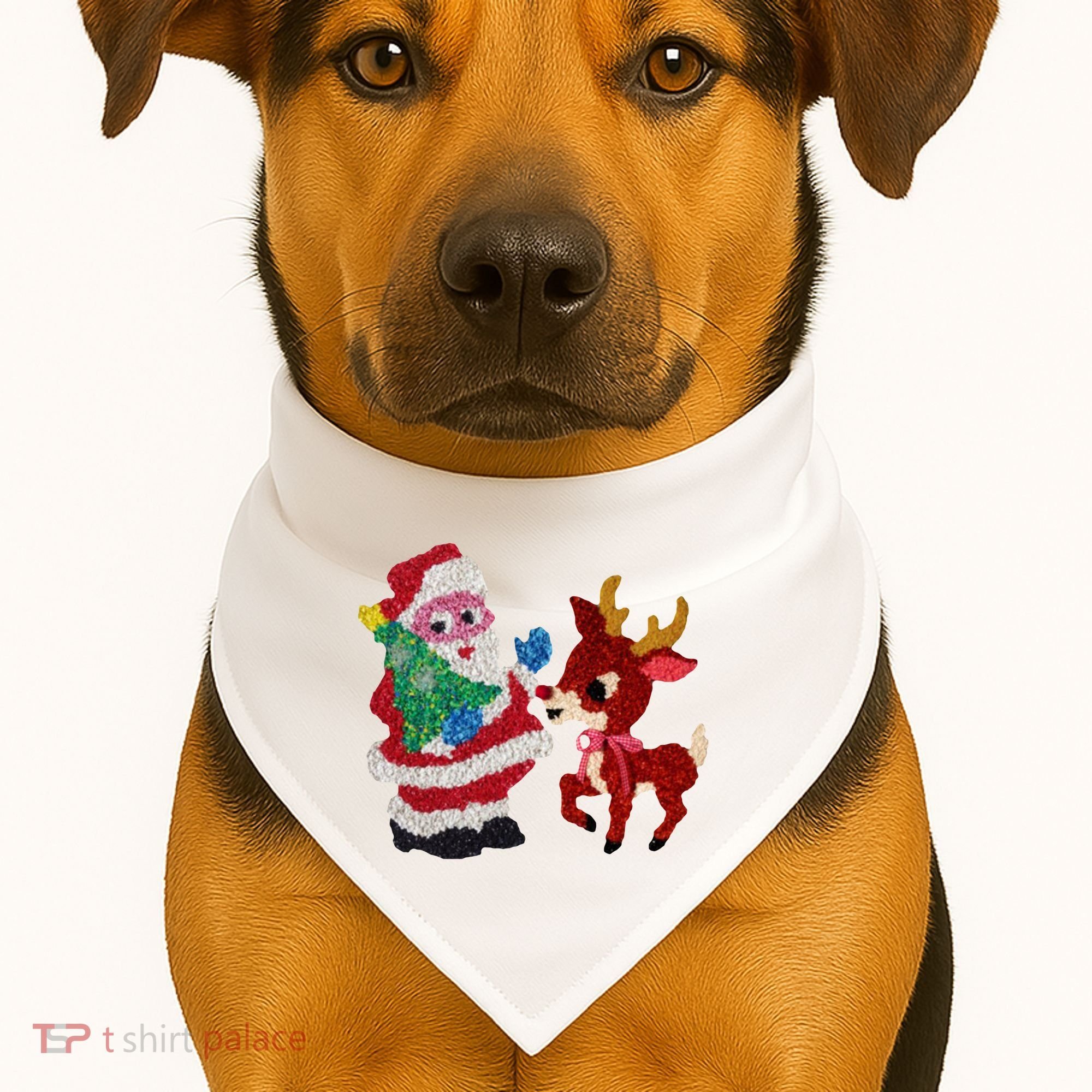 Cute Santa Reindeer Best Friends Christmas Cheer USA-Made Doggie Bandana