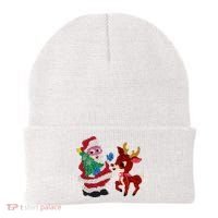 Cute Santa Reindeer Best Friends Christmas Cheer Beanie thumb 0