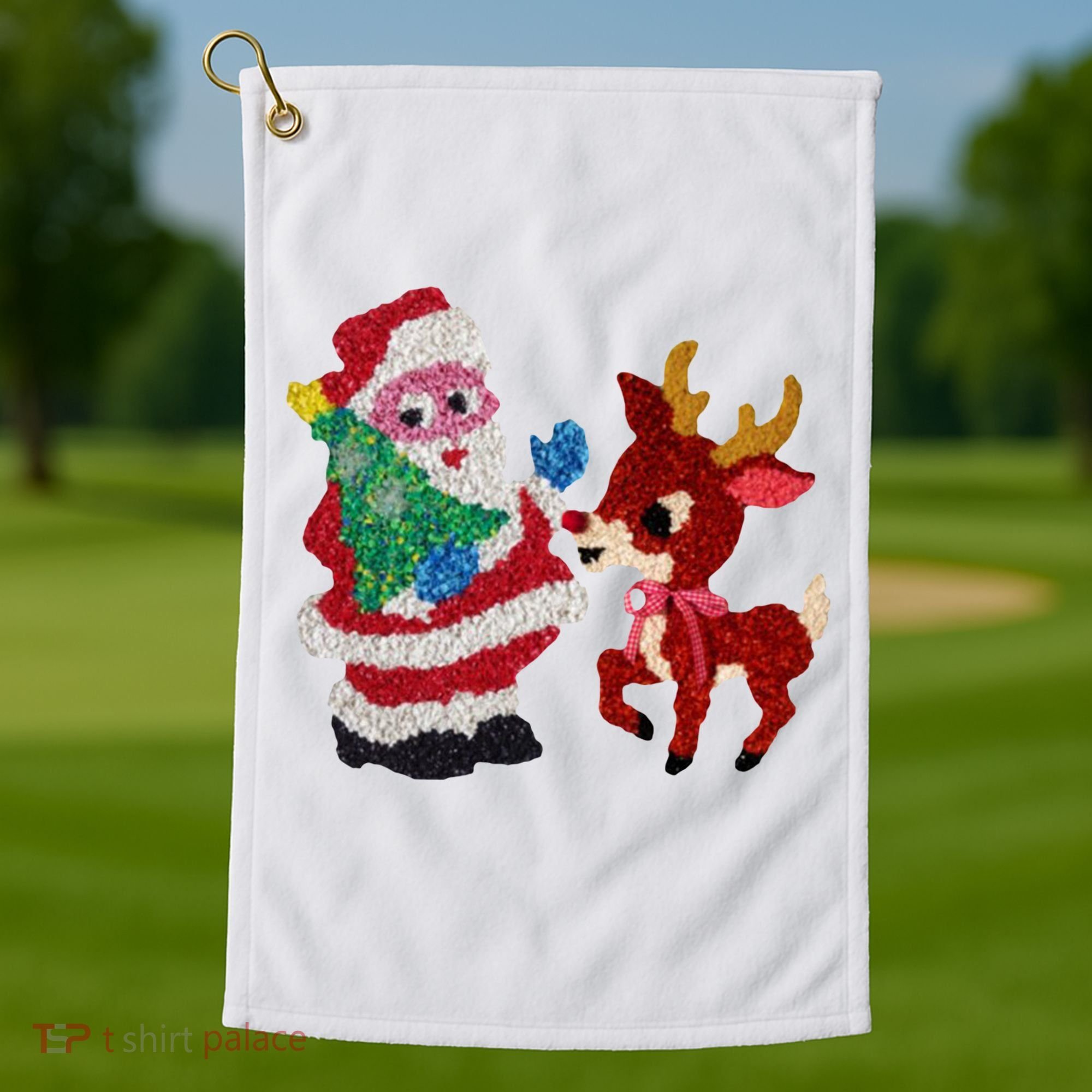 Cute Santa Reindeer Best Friends Christmas Cheer Golf Towel
