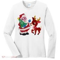 Cute Santa Reindeer Best Friends Christmas Cheer Women's Long Sleeve Shirt thumb 0