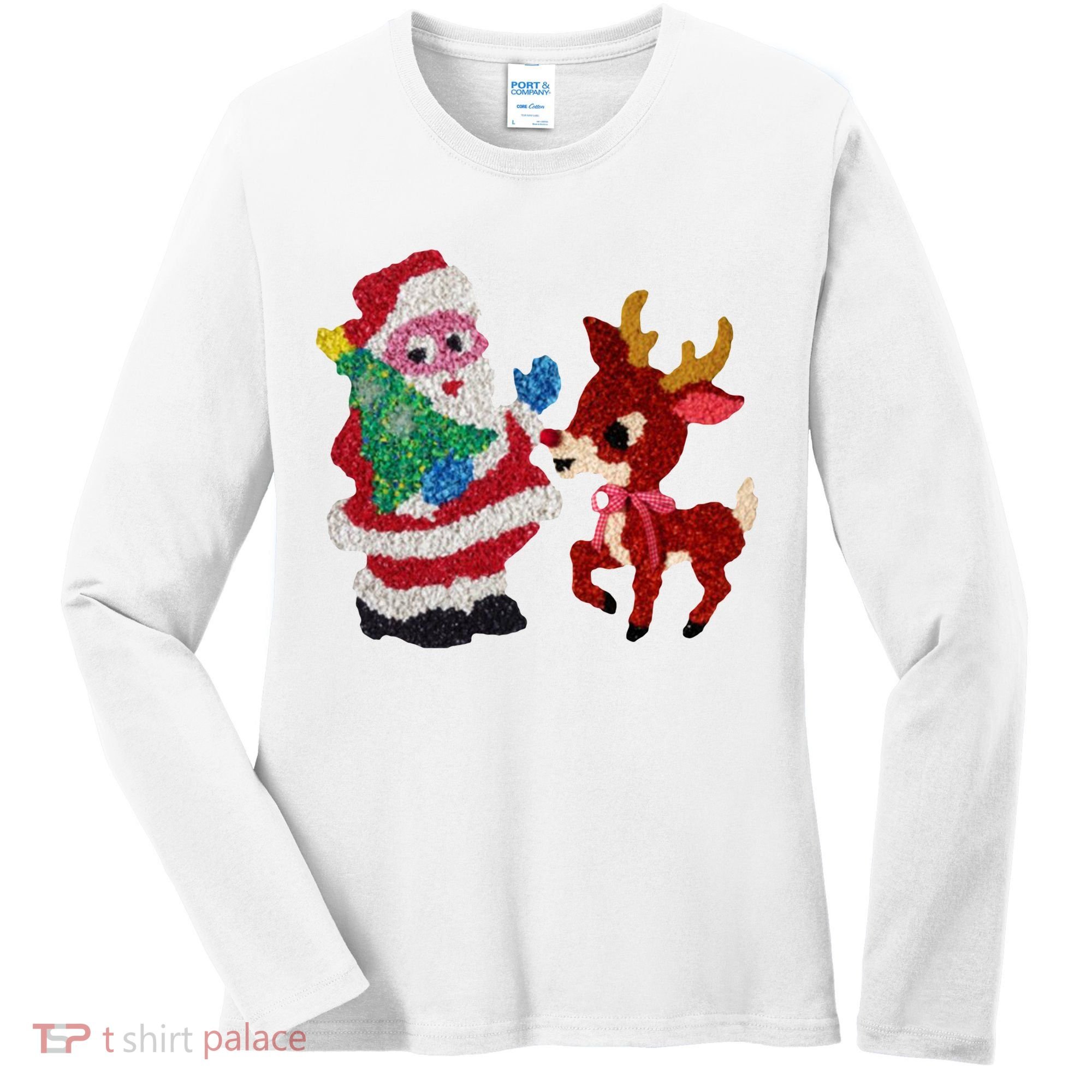 Cute Santa Reindeer Best Friends Christmas Cheer Women's Long Sleeve Shirt