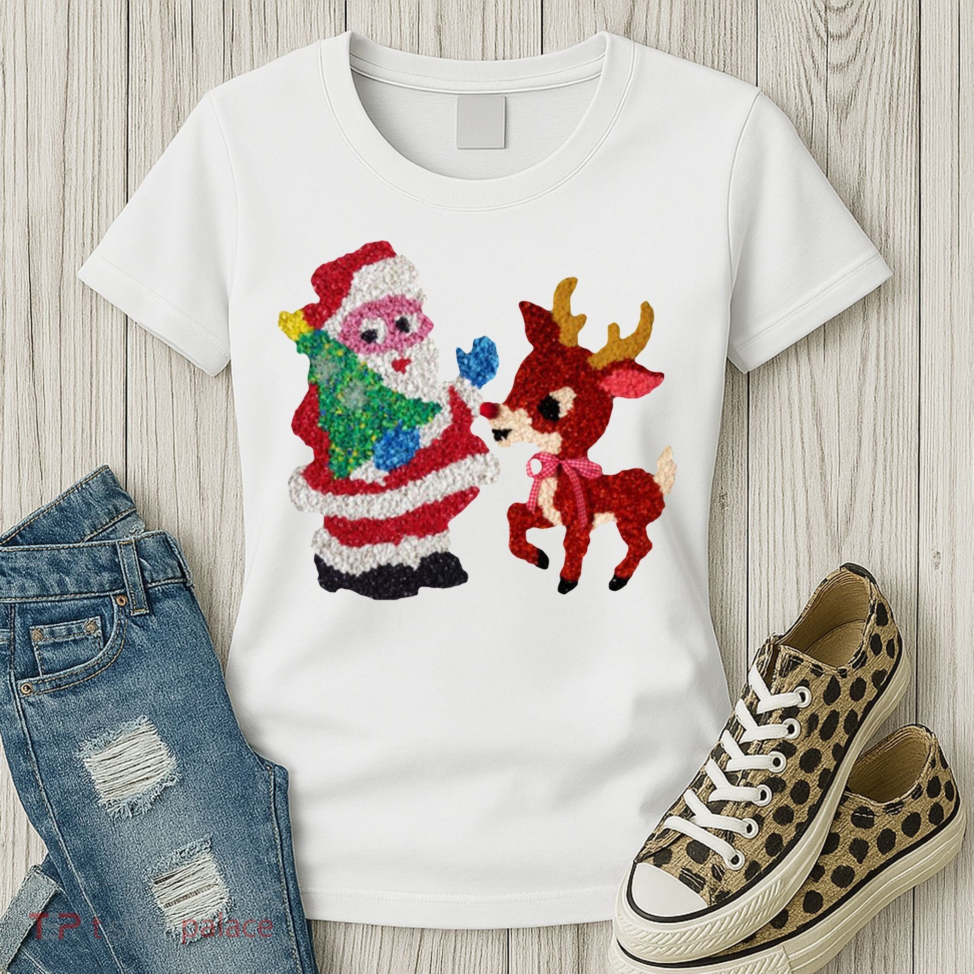 Cute Santa Reindeer Best Friends Christmas Cheer Women's T-Shirt