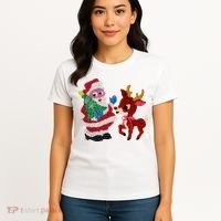 Cute Santa Reindeer Best Friends Christmas Cheer Women's T-Shirt thumb 4