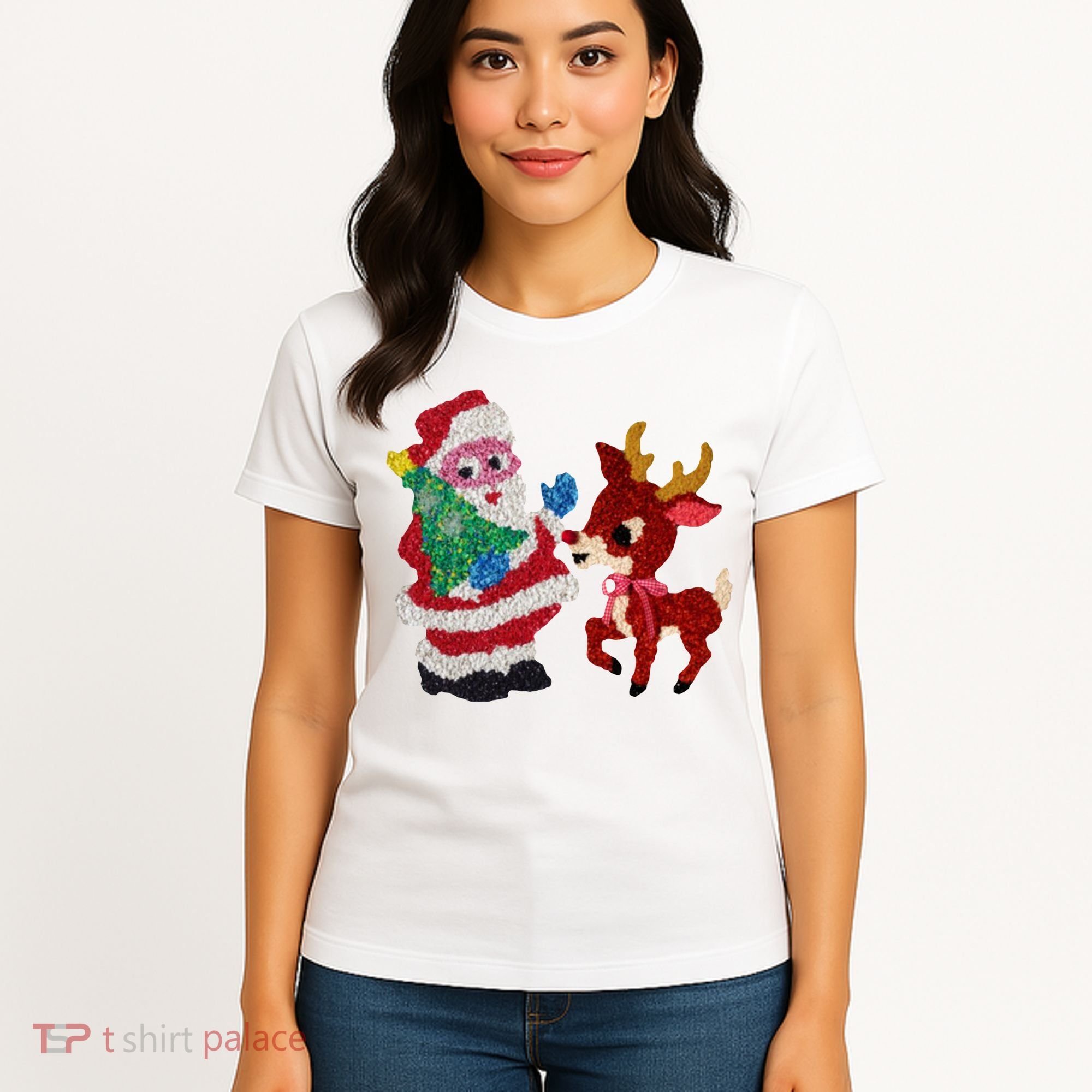 Cute Santa Reindeer Best Friends Christmas Cheer Women's T-Shirt