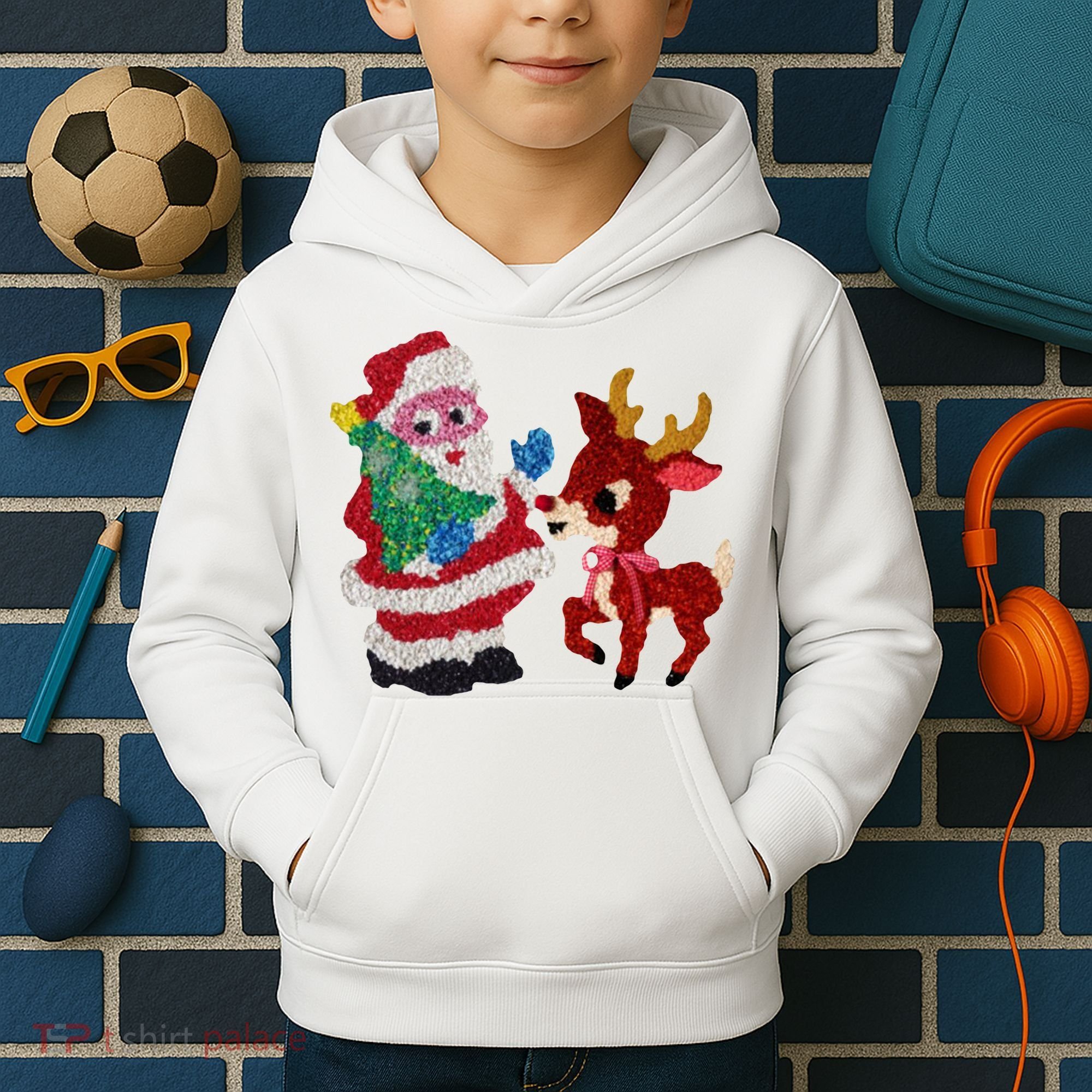 Cute Santa Reindeer Best Friends Christmas Cheer Kids Hoodie
