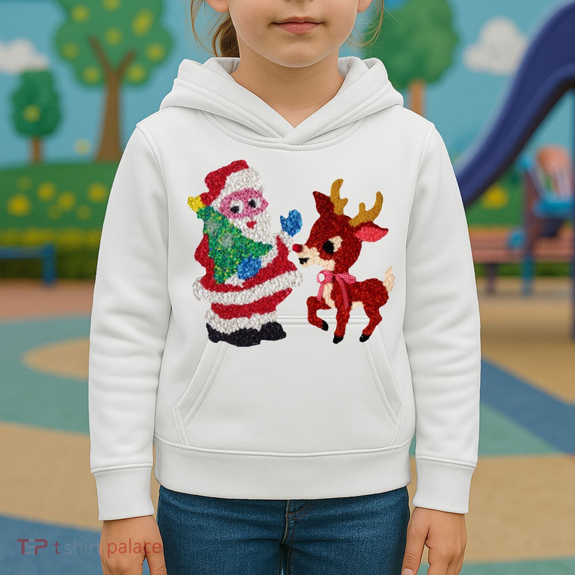 Cute Santa Reindeer Best Friends Christmas Cheer Kids Hoodie