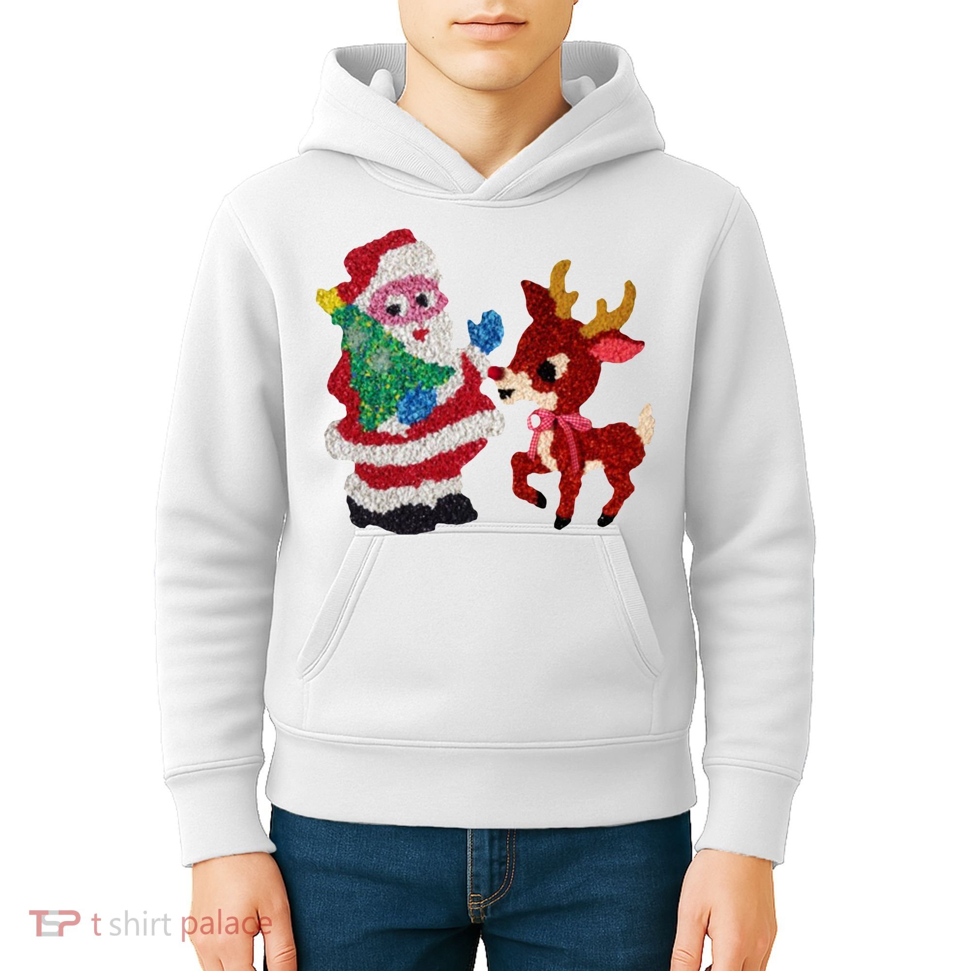 Cute Santa Reindeer Best Friends Christmas Cheer Kids Hoodie