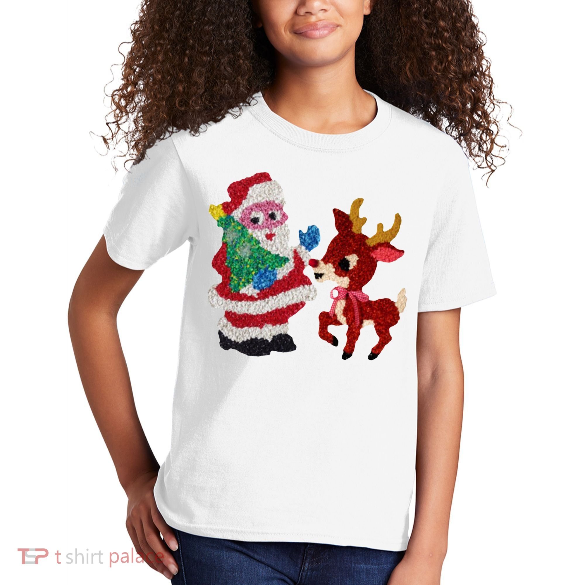Cute Santa Reindeer Best Friends Christmas Cheer Kids T-Shirt
