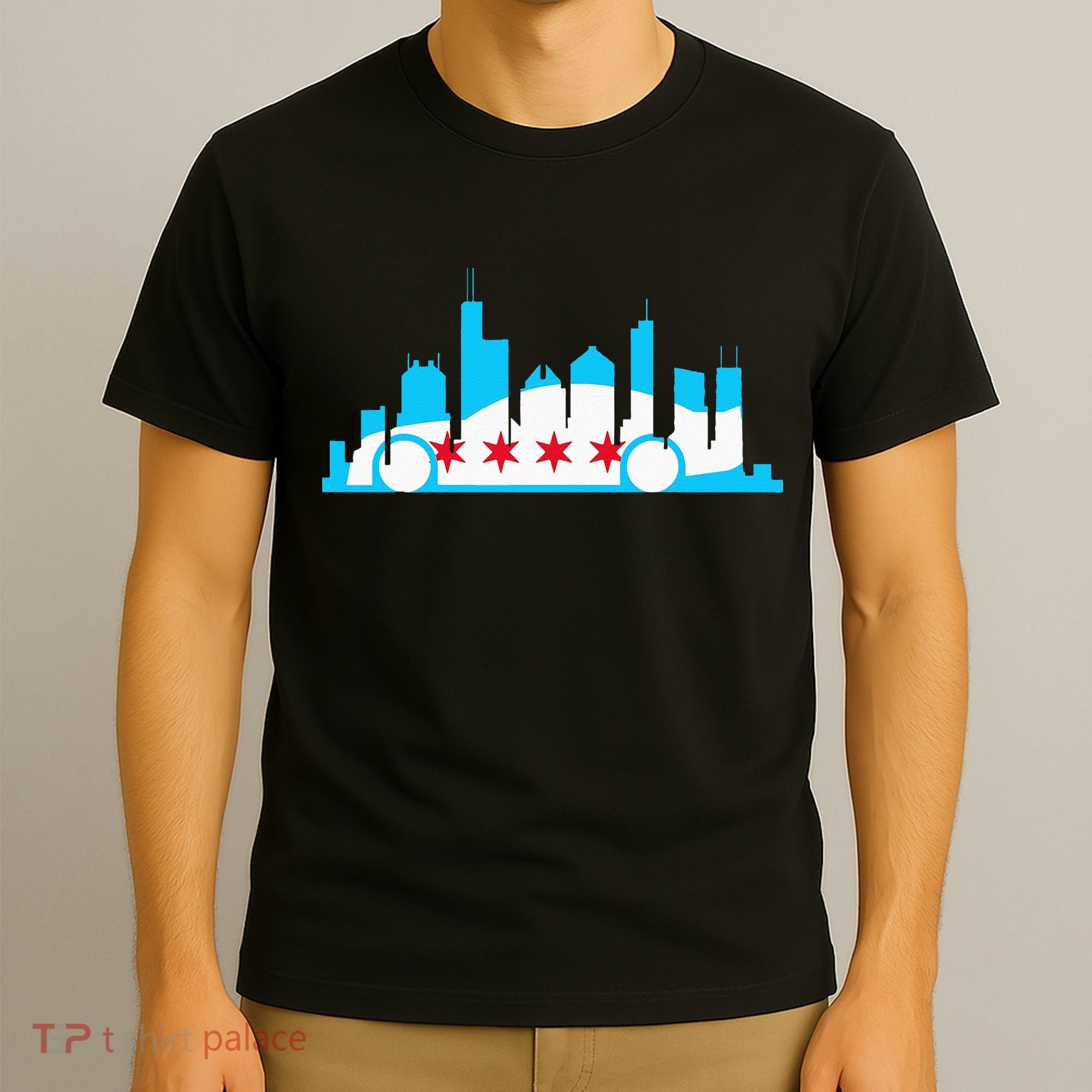 Chicago Skyline Race Car Chicago Flag T-Shirt