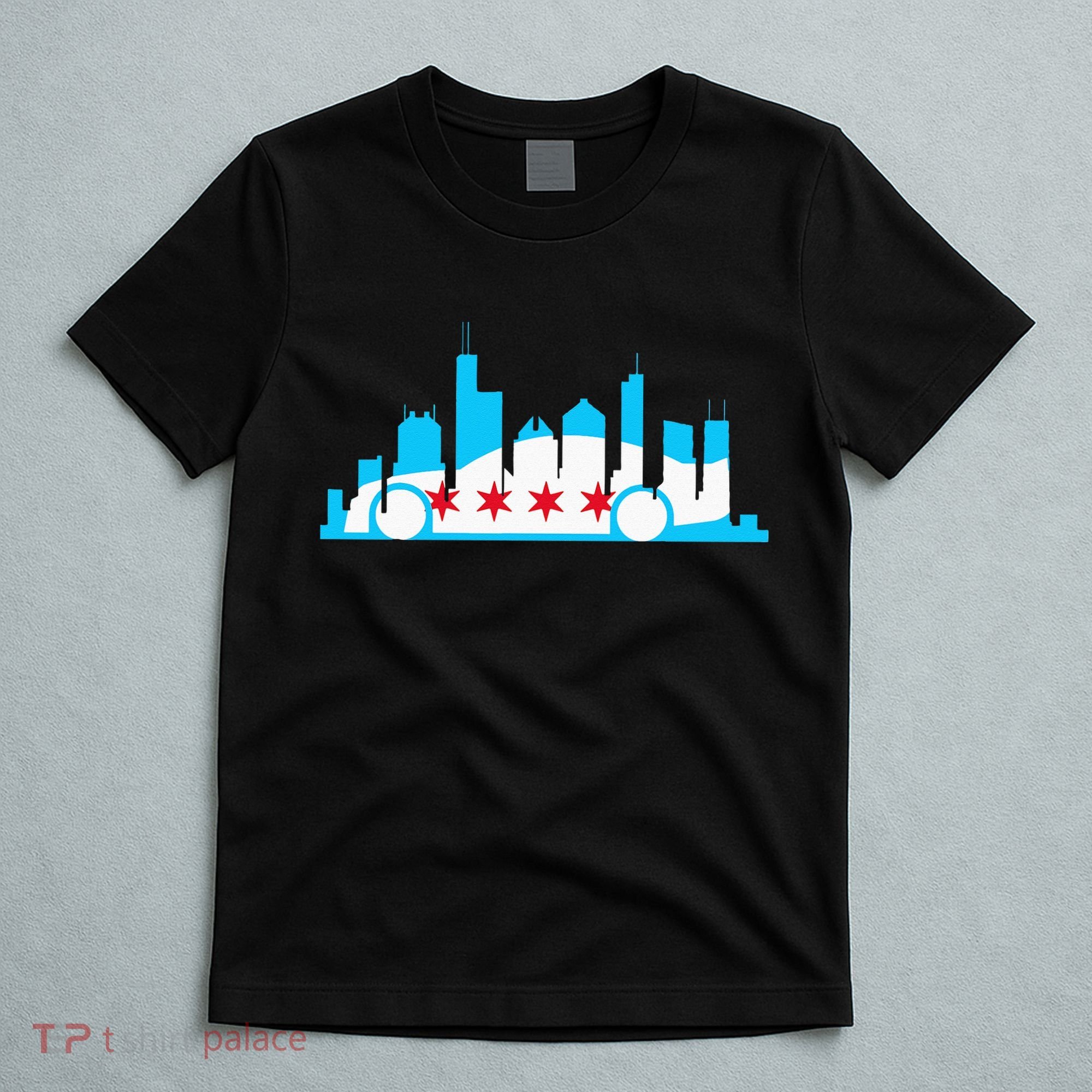 Chicago Skyline Race Car Chicago Flag T-Shirt