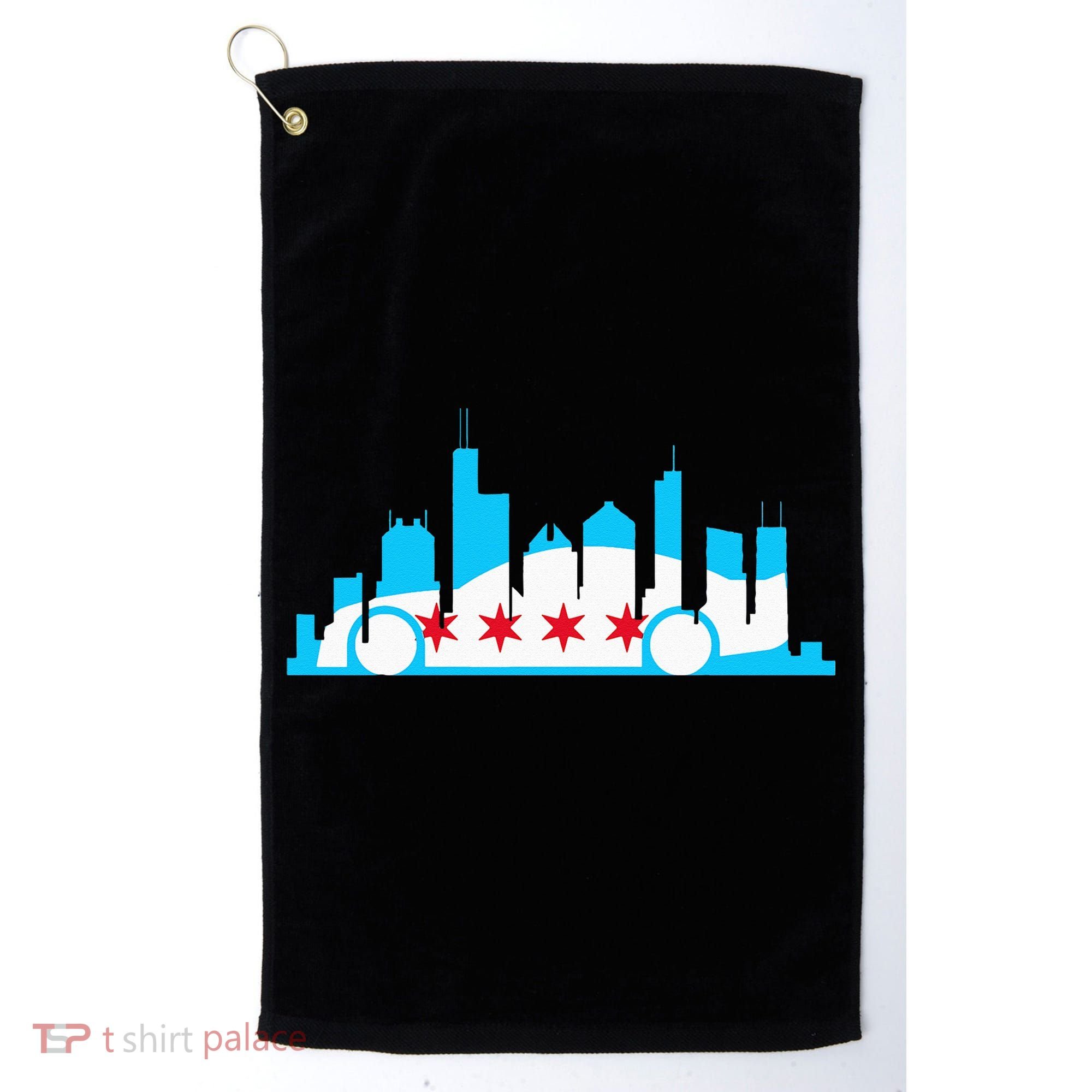 Chicago Skyline Race Car Chicago Flag Golf Towel