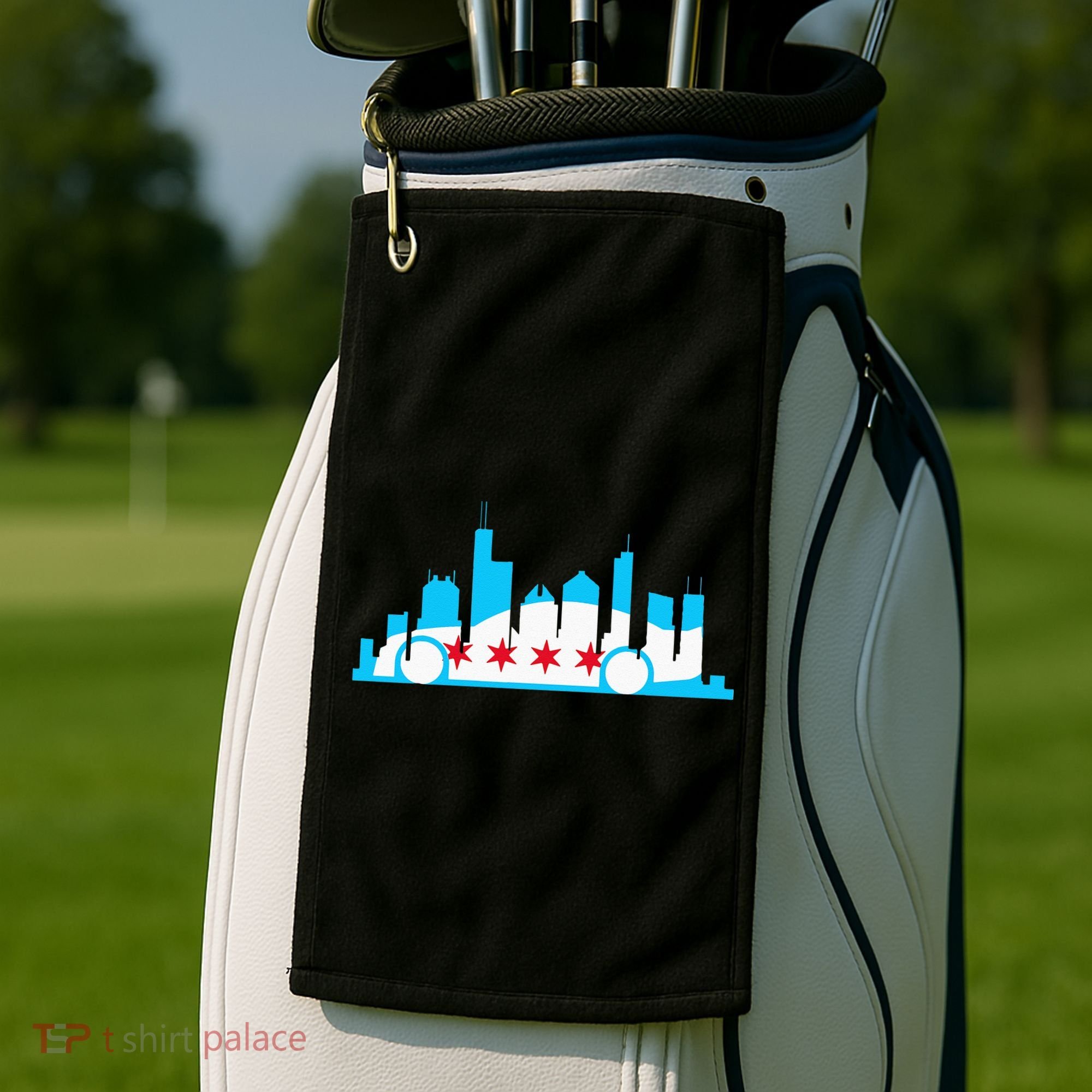 Chicago Skyline Race Car Chicago Flag Golf Towel
