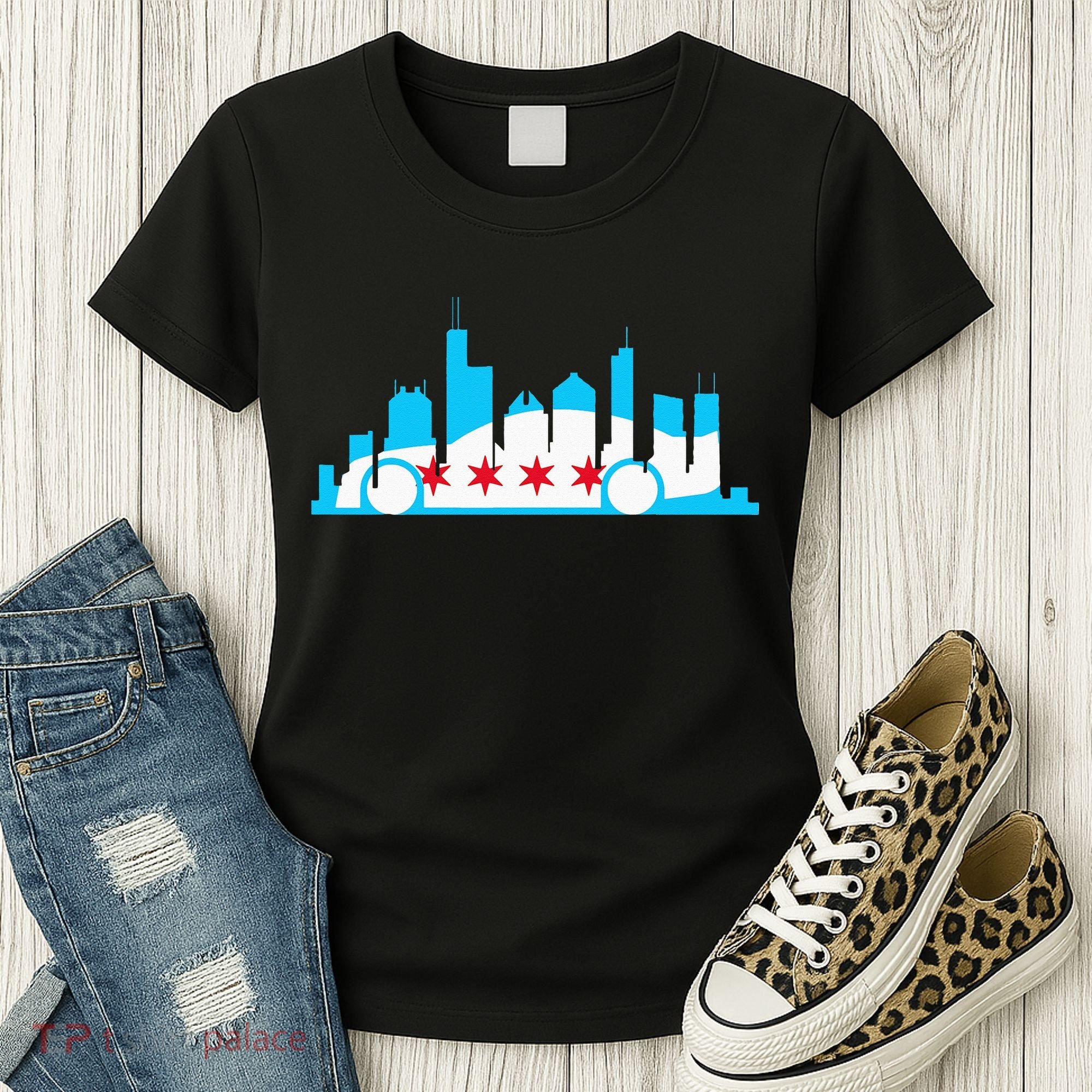 Chicago Skyline Race Car Chicago Flag Women's T-Shirt
