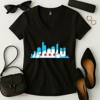 Chicago Skyline Race Car Chicago Flag Women's V-Neck T-Shirt thumb 2