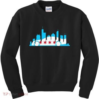 Chicago Skyline Race Car Chicago Flag Kids Sweatshirt