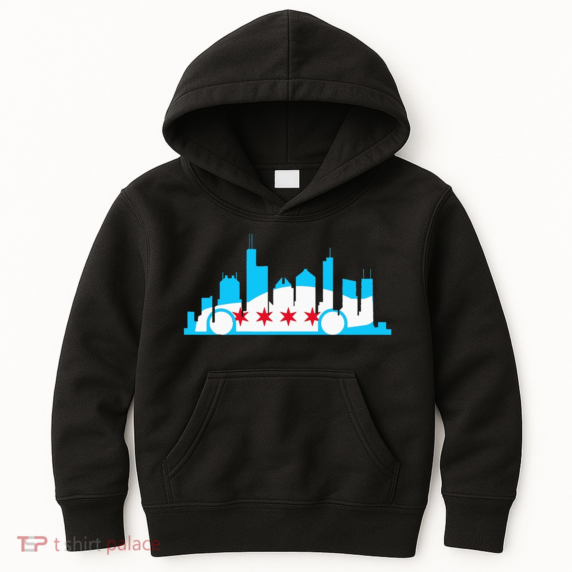 Chicago Skyline Race Car Chicago Flag Kids Hoodie