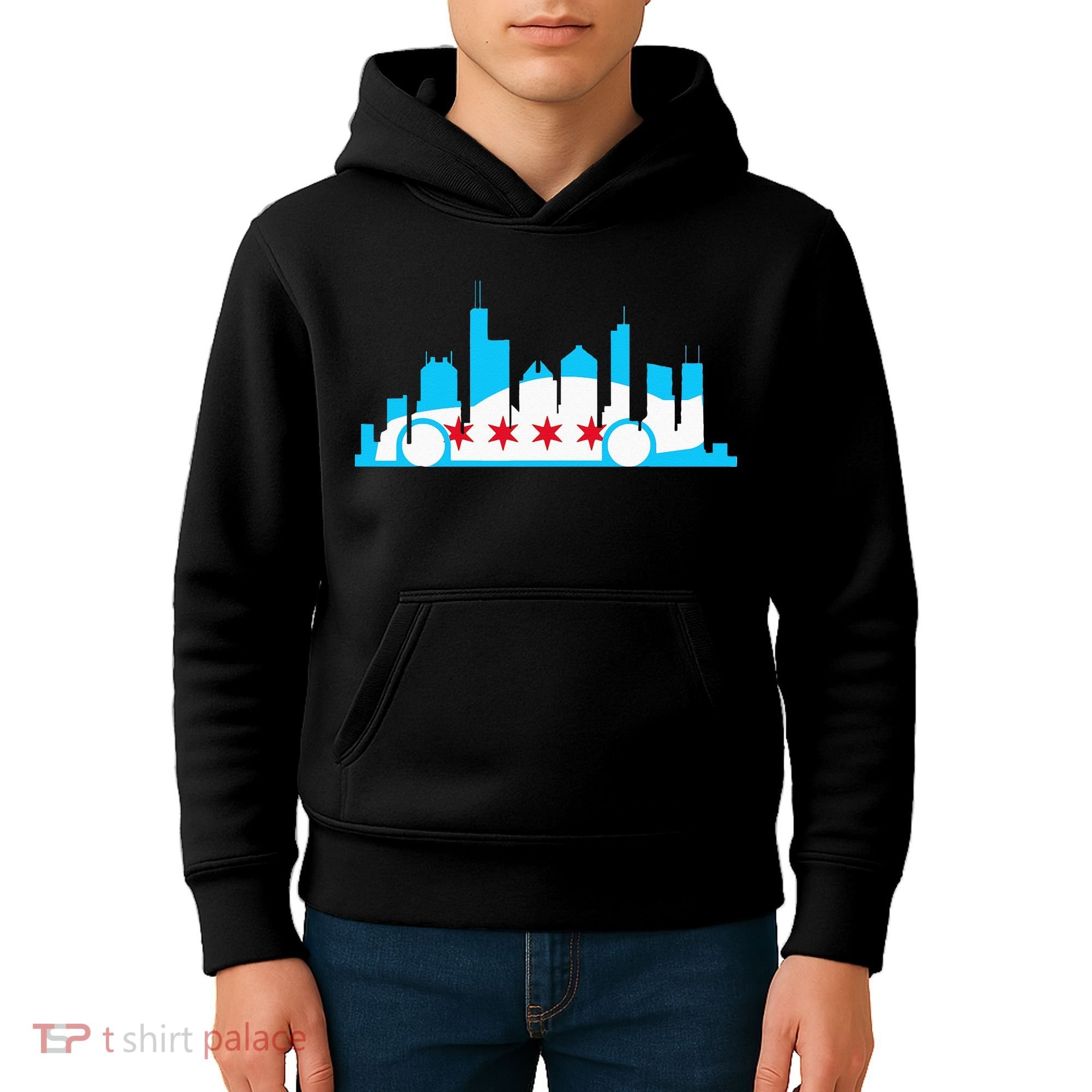 Chicago Skyline Race Car Chicago Flag Kids Hoodie
