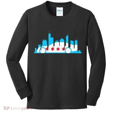 Chicago Skyline Race Car Chicago Flag Kids Long Sleeve Shirt