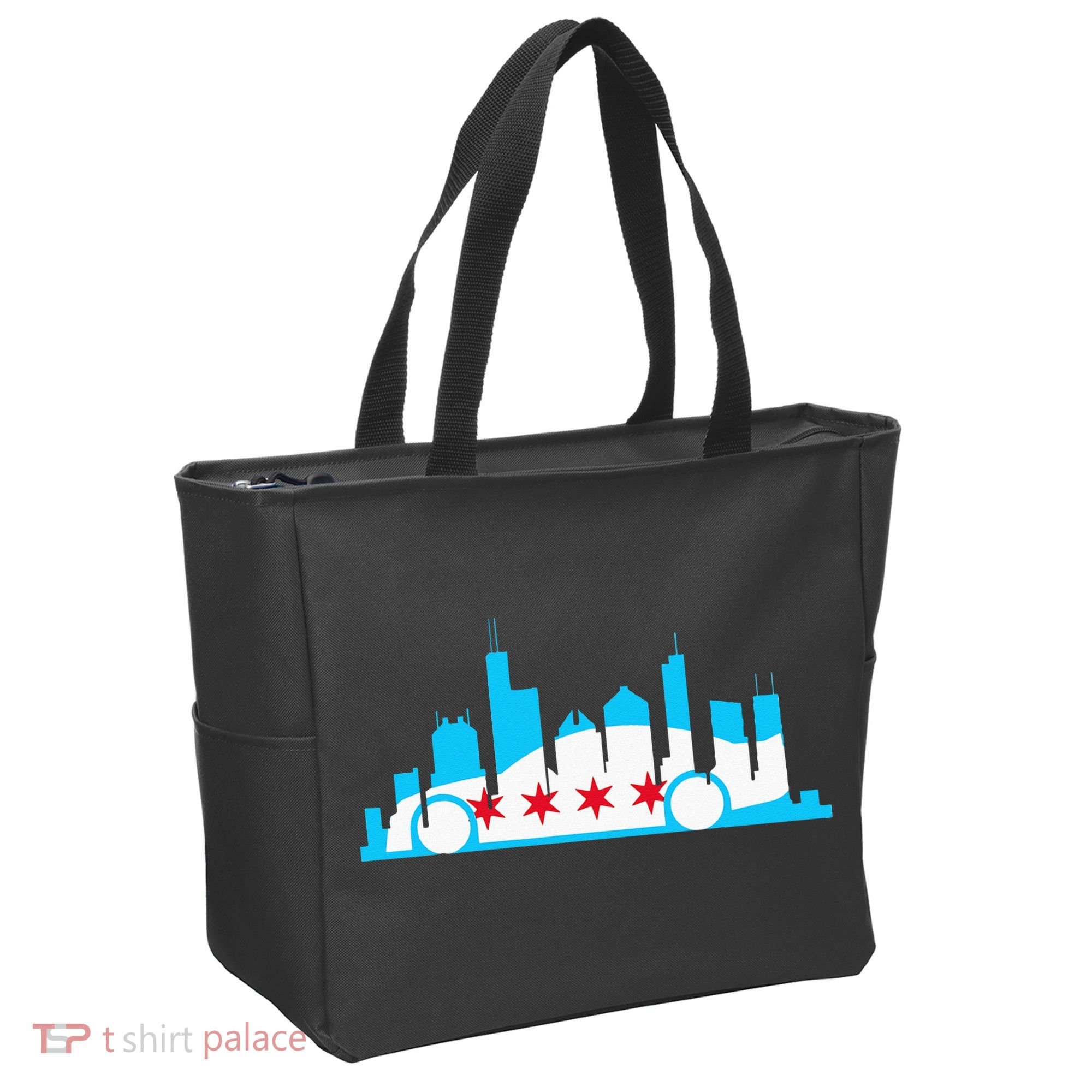 Chicago Skyline Race Car Chicago Flag Tote Bag