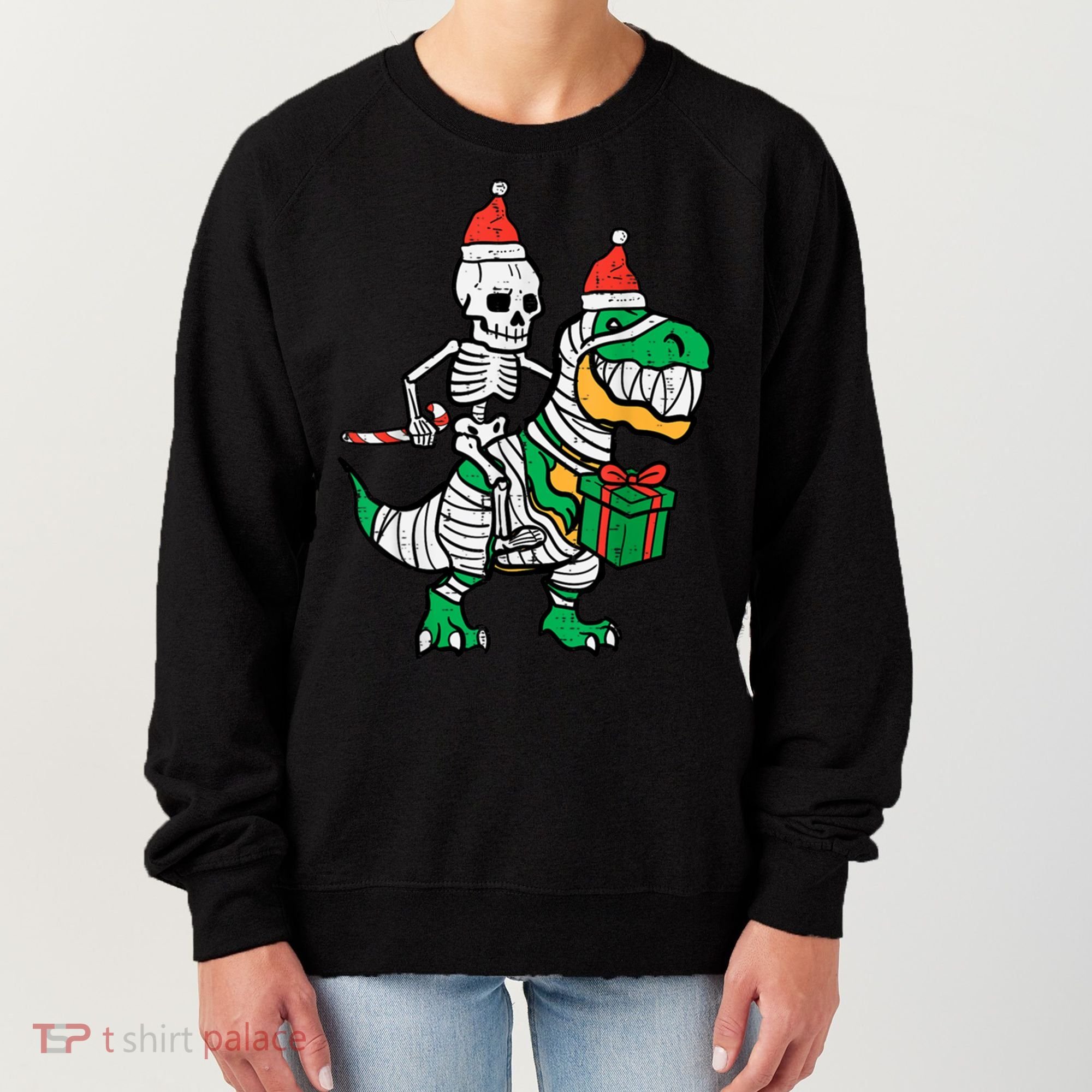 Christmas Skeleton Riding T Rex Santa Xmas Dino Gift Women's Sweatshirt