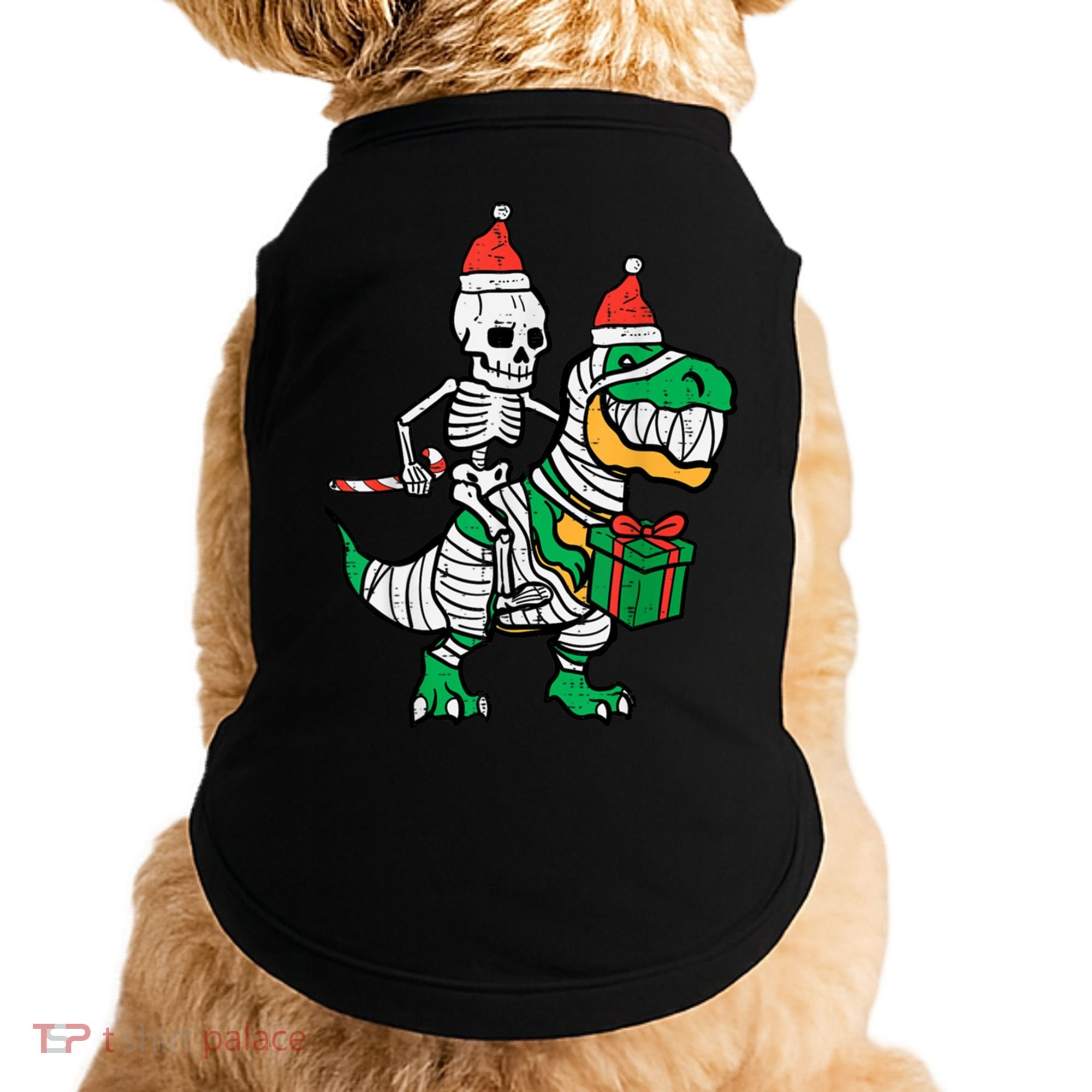 Christmas Skeleton Riding T Rex Santa Xmas Dino Gift Doggie Tank